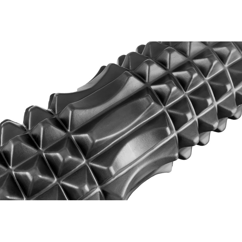 Масажний ролик EasyFit Grid Roller v1.2 з заглушками, Довжина 33 см, Діаметр 13 см, Піна EVA з 3D масажною поверхнею, для йоги, фітнесу, та реабілітації, Чорний