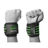 Бинти костьові (для зап'ясть) PowerPlay 3081Gym WristT Wraps, Довжина 45 см, Бавовна, PU, Спандекс, Чорно-зелений