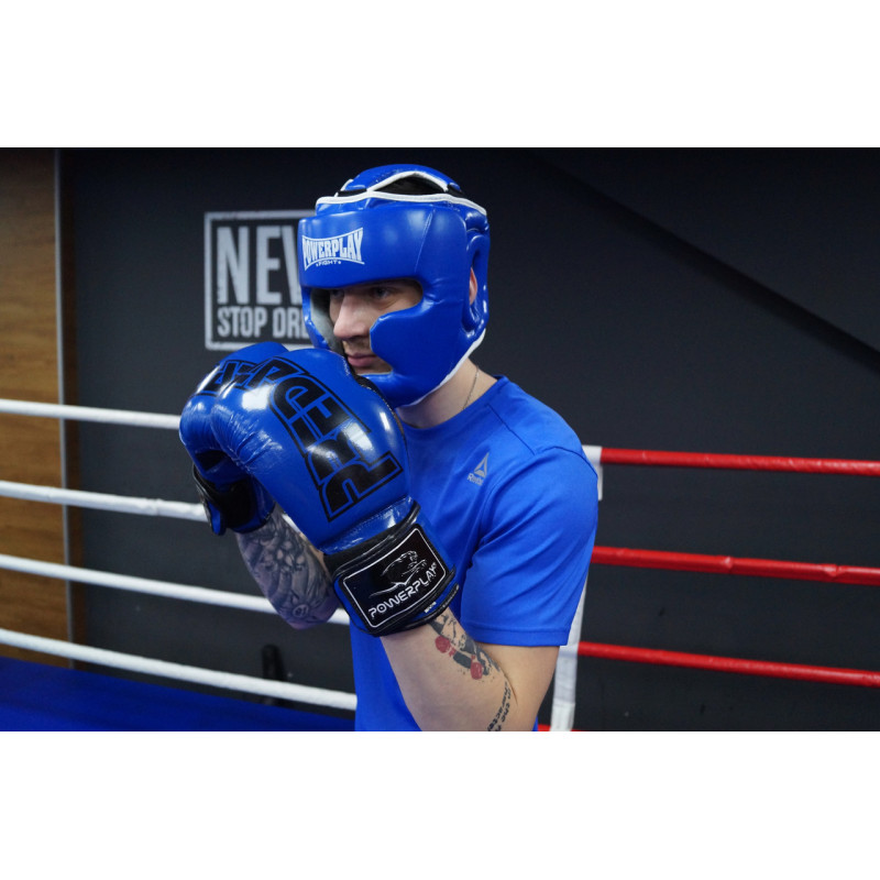 Боксерский шлем тренировочный PowerPlay 3100 PU Синий L