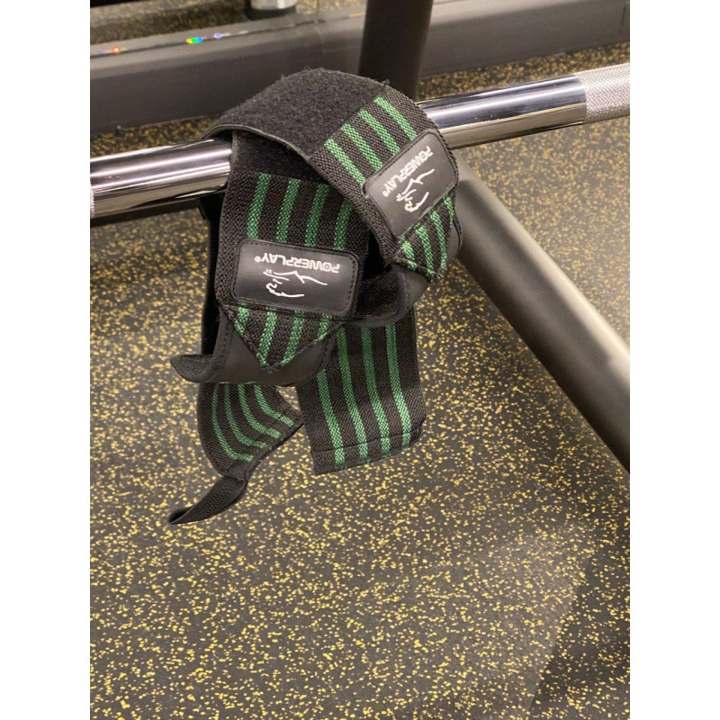 Бинты кистевые (для запястий) PowerPlay 3081 Gym WristT Wraps, Длина 45 см, Хлопок, PU, Спандекс, Черно-зеленый