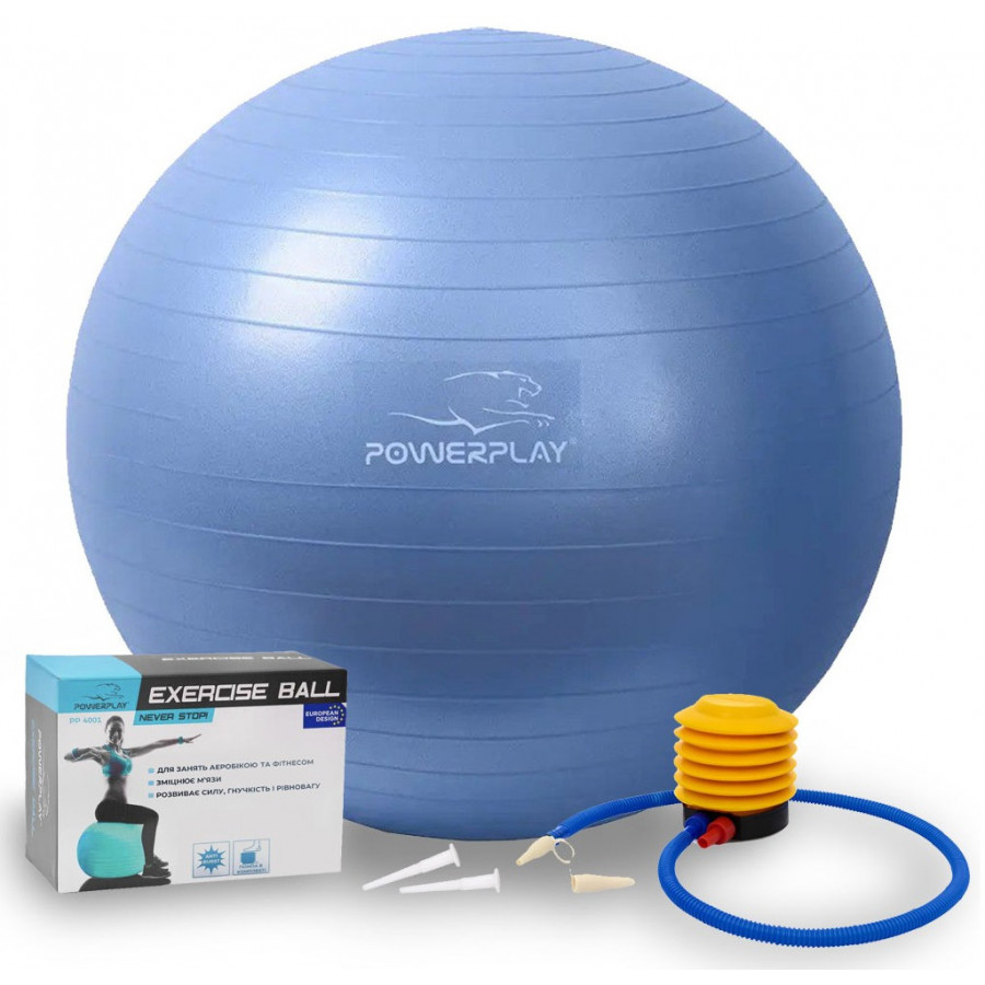М'яч для фітнесу (фітбол) PowerPlay 4001 Ø65 cm Gymball Синій + помпа