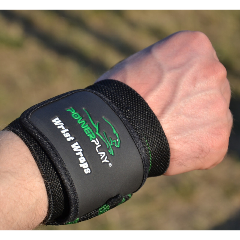 Бинты кистевые (для запястий) PowerPlay 3081 Gym WristT Wraps, Длина 45 см, Хлопок, PU, Спандекс, Черно-зеленый