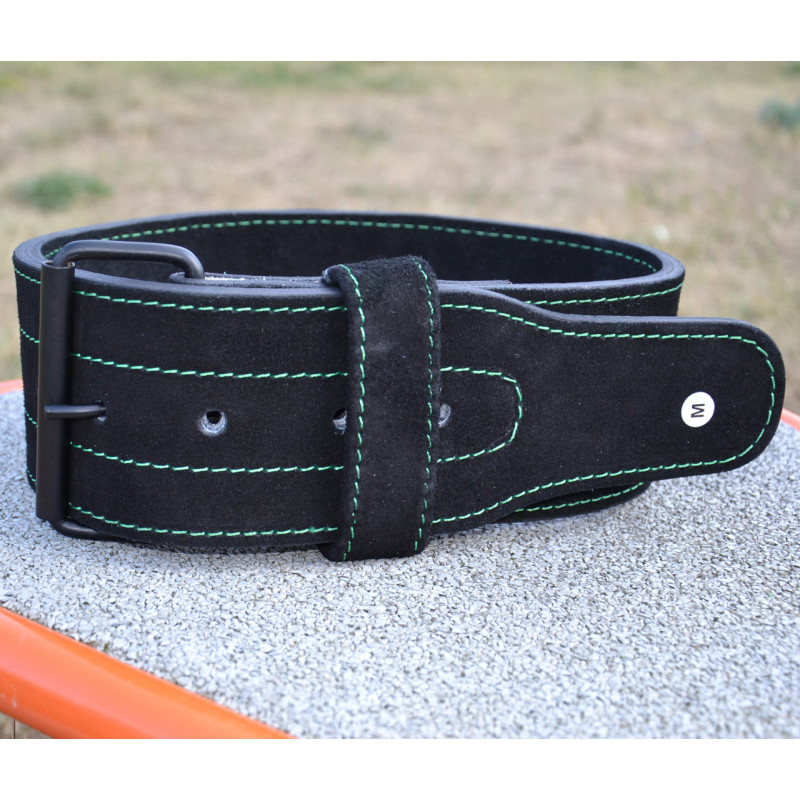 Пояс для важкої атлетики MadMax MFB-301 Suede Single Prong шкіряний Black/Green L