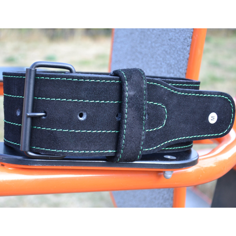 Пояс для важкої атлетики MadMax MFB-301 Suede Single Prong шкіряний Black/Green L