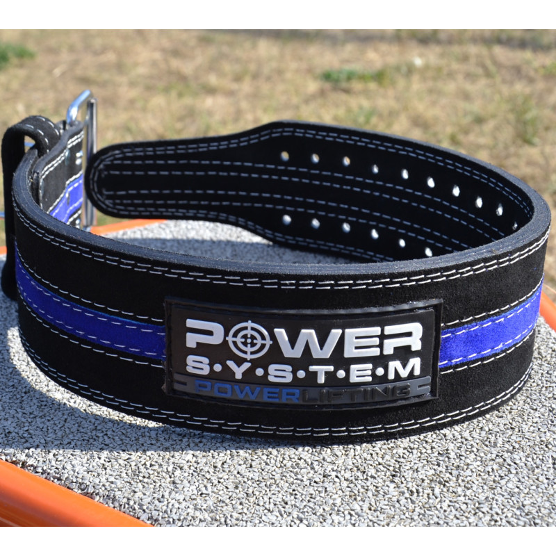 Пояс для пауерліфтингу Power System PS-3800 PowerLifting шкіряний Black/Blue Line M