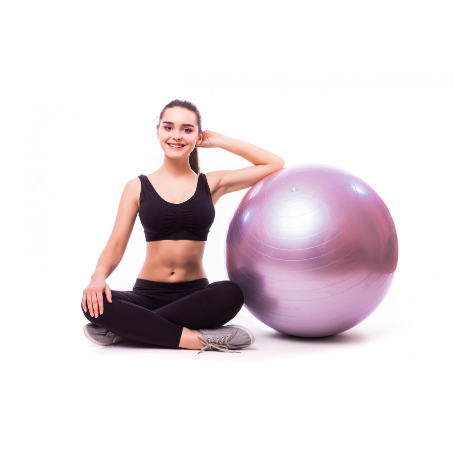 М'яч для фітнесу (фітбол) PowerPlay 4001 Ø65 cm Gymball Ліловий + помпа