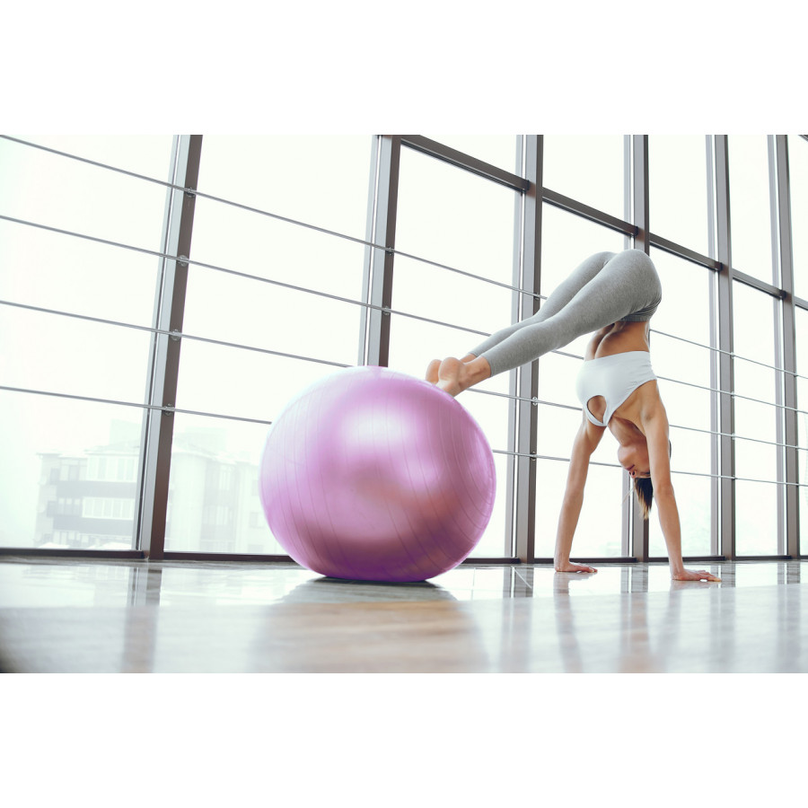 М'яч для фітнесу (фітбол) PowerPlay 4001 Ø65 cm Gymball Ліловий + помпа