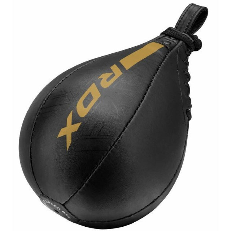 Пневмогруша боксерська RDX F6 KARA SPEED BALL Matte Golden + карабін, Висота 26 см, Окружність 26 см, Штучна шкіра Mayahide, Чорно-золотий