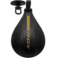 Пневмогруша боксерська RDX F6 KARA SPEED BALL Matte Golden + карабін, Висота 26 см, Окружність 26 см, Штучна шкіра Mayahide, Чорно-золотий