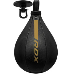 Пневмогруша боксерская RDX F6 KARA SPEED BALL Matte Golden + карабин, Высота 26 см, Окружность 26 см, Искусственная кожа Mayahide, Чёрно-золотой 