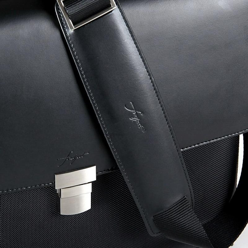Діловий портфель зі шкіри та нейлону Fouquet NBC-1002M чорний