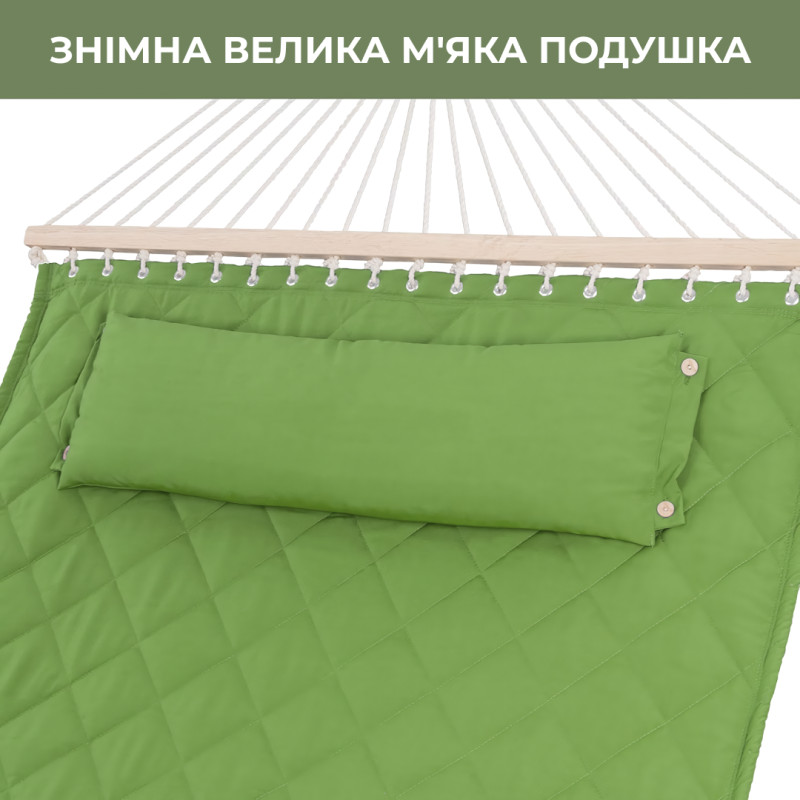 Двомісний гамак SOFT зелений XXL 200x140 з планками WCG