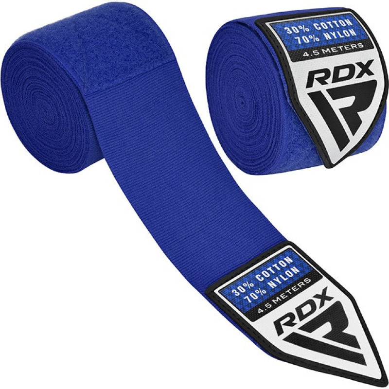 Бинты для бокса RDX WX Professional Boxing Hand Wraps Blue, Комплектация: пара (2 бинта), Длина 4,5 м, Эластичные, Хлопок, Нейлон, Синий