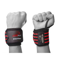 Кистевые бинты PowerPlay 3081 Gym WristT Wraps, 45 см, хлопок, PU, спандекс, черно-красные