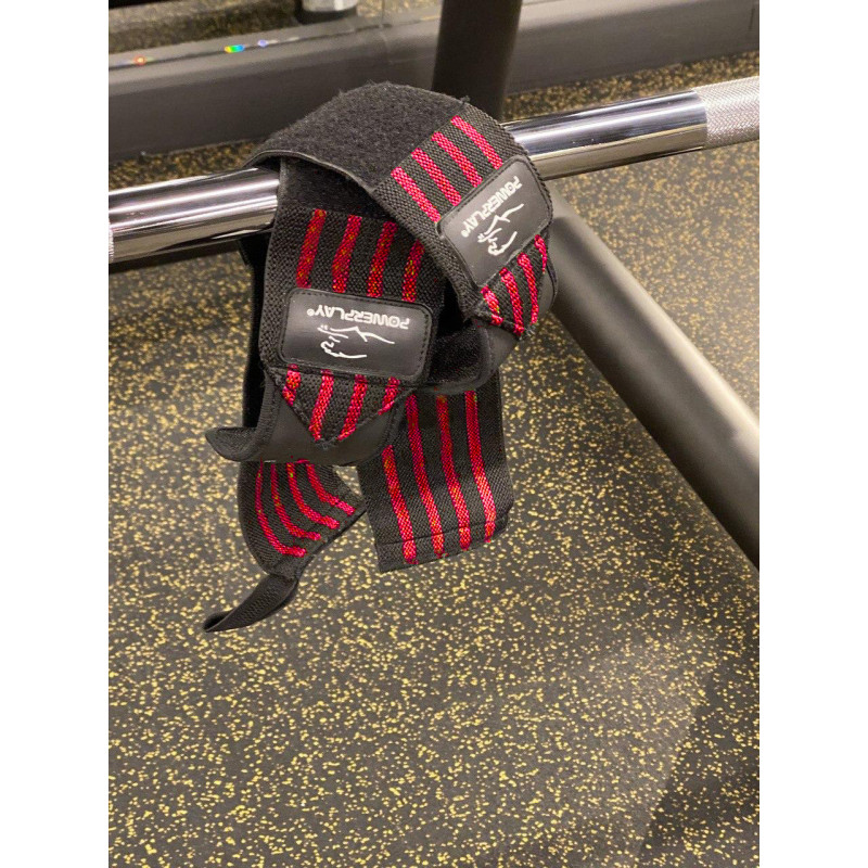 Бинты кистевые (для запястий) PowerPlay 3081 Gym WristT Wraps, Длина 45 см, Хлопок, PU, Спандекс, Черно-красный