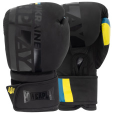 Боксерські рукавиці PowerPlay 3021 Ukraine, 16 унцій, Поліуретан (еко-шкіра), Чорний