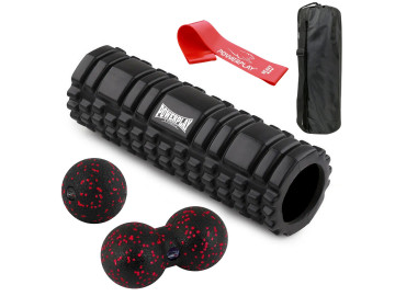 Набір для масажу та йоги PowerPlay PP_4097 (Ролик 30*10 + 2-ва мячі) Black + резинка 11 кг.