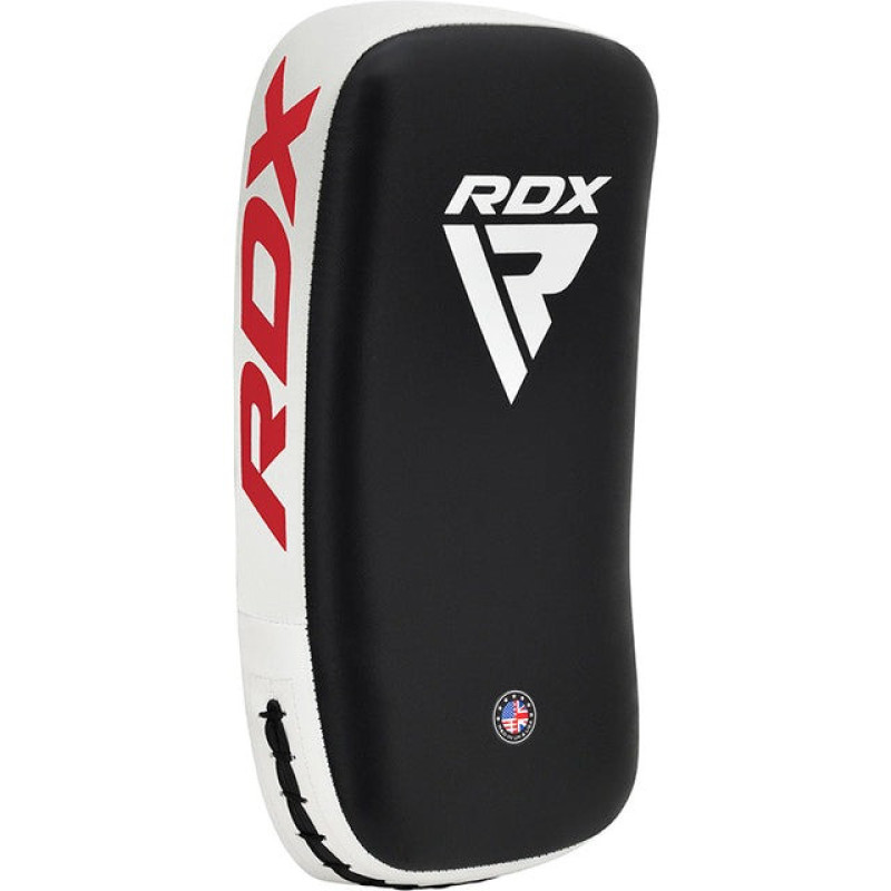 Пади для тайського боксу RDX T1 Curved Thai Kick Pad White (1 штука), Шкіра Maya Hide, Система фіксації Quick-EZ™ на липучці, Чорно-білий