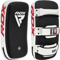 Пады для тайского бокса RDX T1 Curved Thai Kick Pad White (1 штука), Кожа Maya Hide, Система фиксации Quick-EZ™ на липучке, Черный