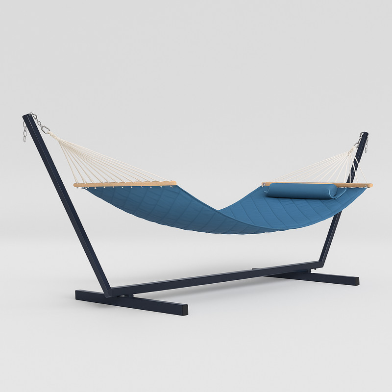 Стійка для гамака 50х50 + Двомісний гамак SOFT блакитний XXL 200x140 з планками