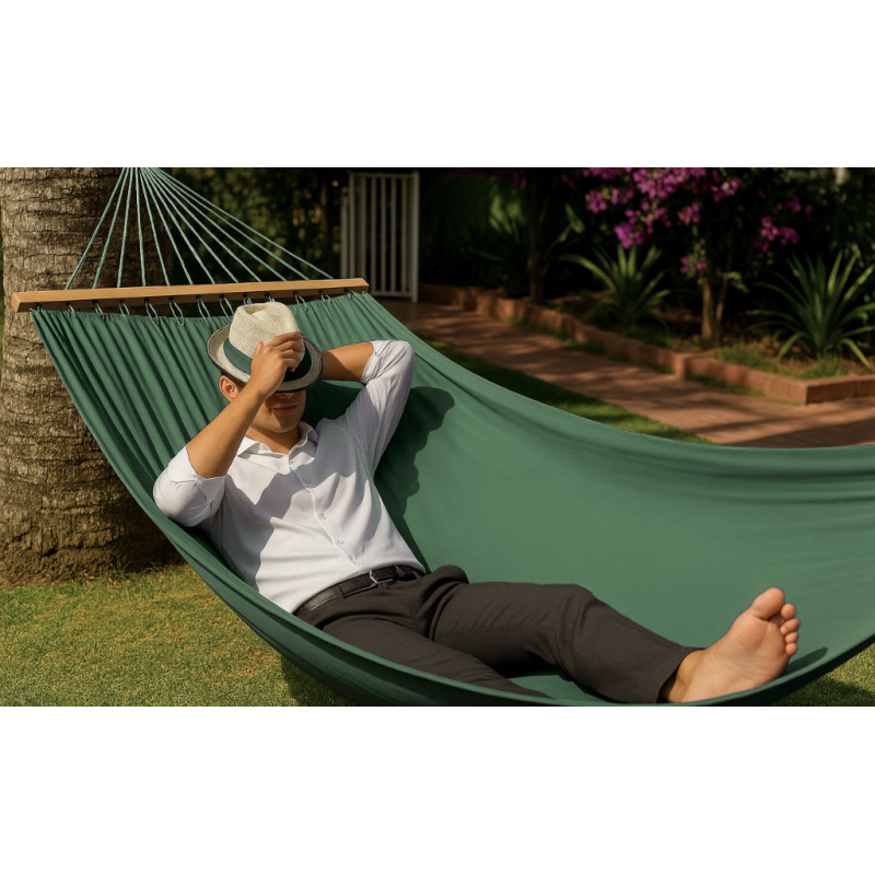 Монотонний гамак з планкою WISH зелений двомісний XXL 200х150 WCG