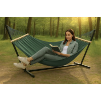 Монотонний гамак з планкою WISH зелений двомісний XXL 200х150 WCG