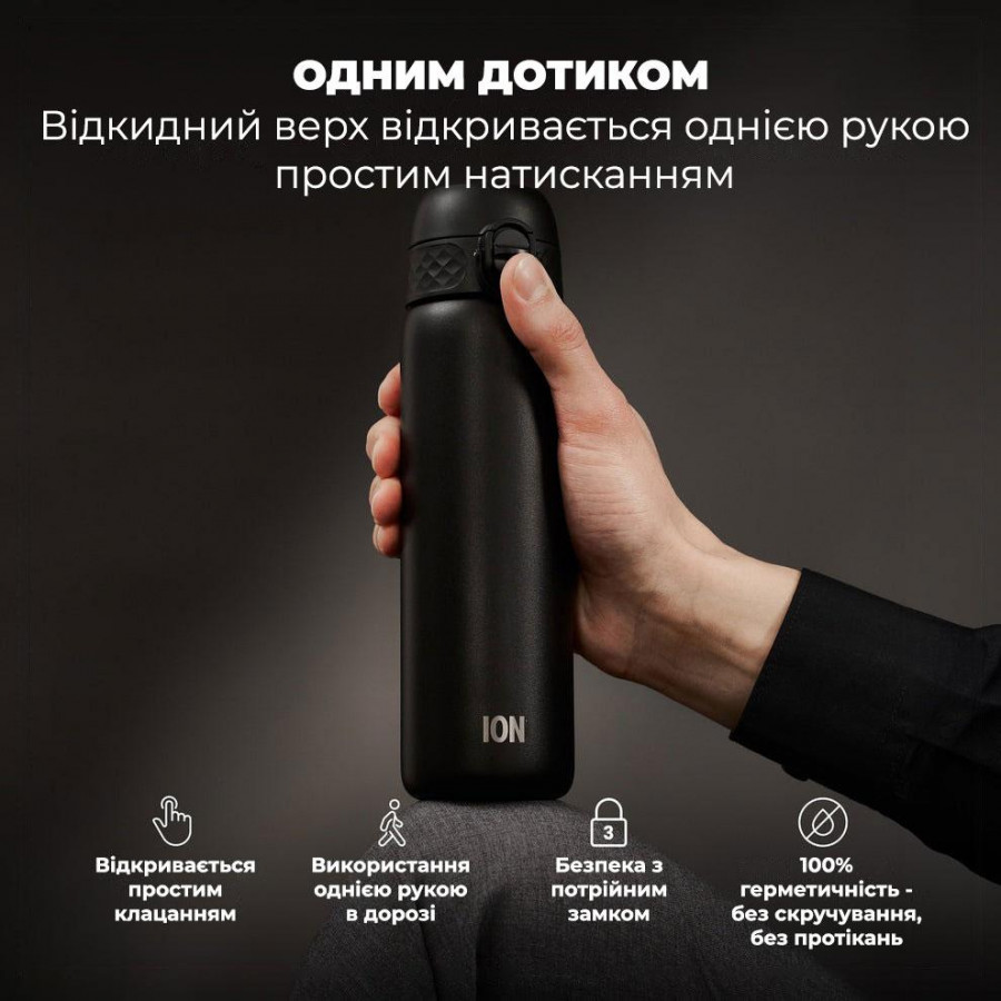 Пляшка для води металева вакуумна ION8 500 мл. Vacuum Insulated, Black