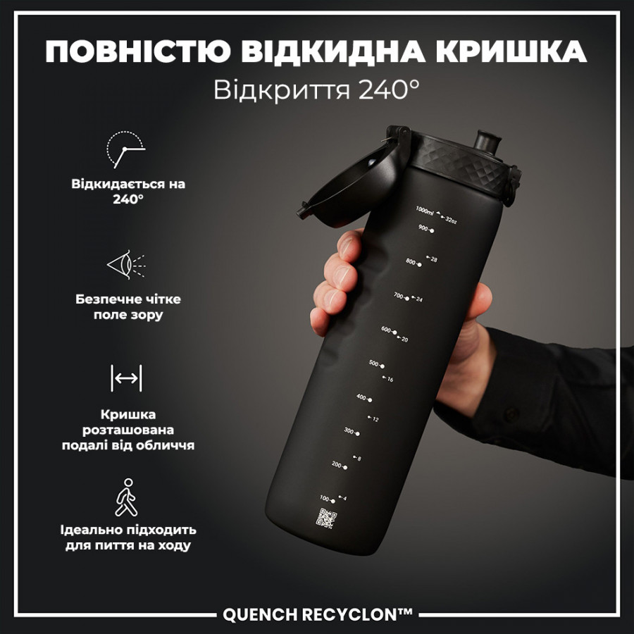 Пляшка для води ION8 1000 мл. (ЕКО пляшка) BPA Free, Black
