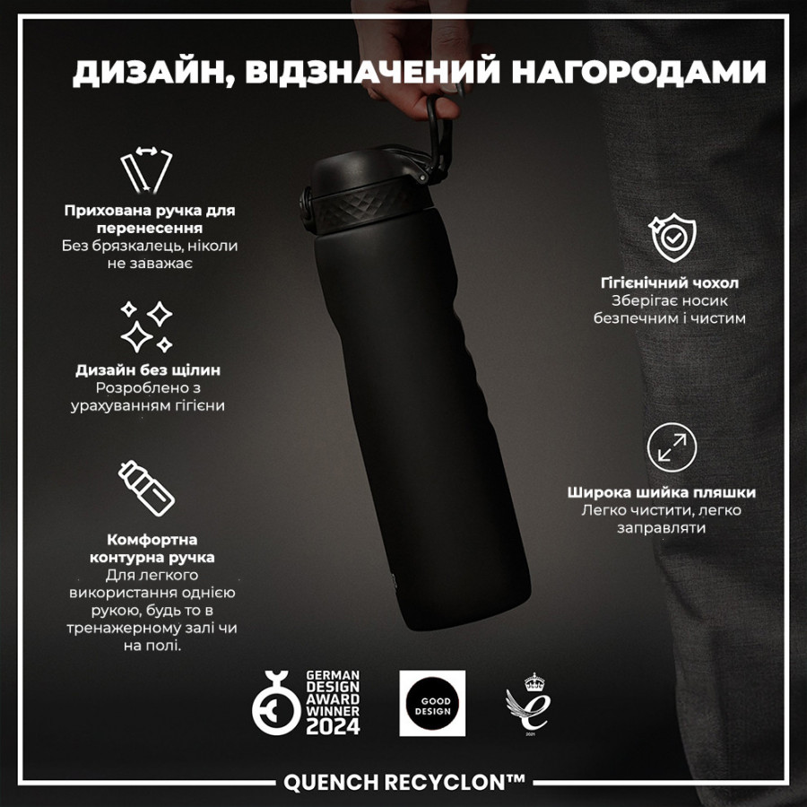 Пляшка для води ION8 1000 мл. (ЕКО пляшка) BPA Free, Black