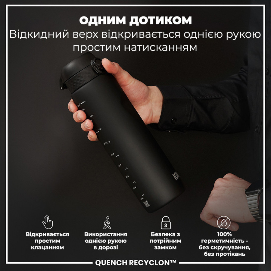 Пляшка для води ION8 1000 мл. (ЕКО пляшка) BPA Free, Black