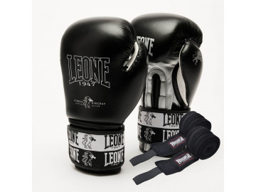 Боксерські рукавиці Leone GN208 ICONIC Black 10 унцій (бинти 4 м. в комплекті)