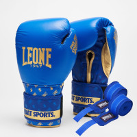 Боксерські рукавиці Leone GN220 DNA Blue (бинти 4 м. в комплекті), 16 унцій, Натуральна шкіра буйвола, Поліуретан, Синій