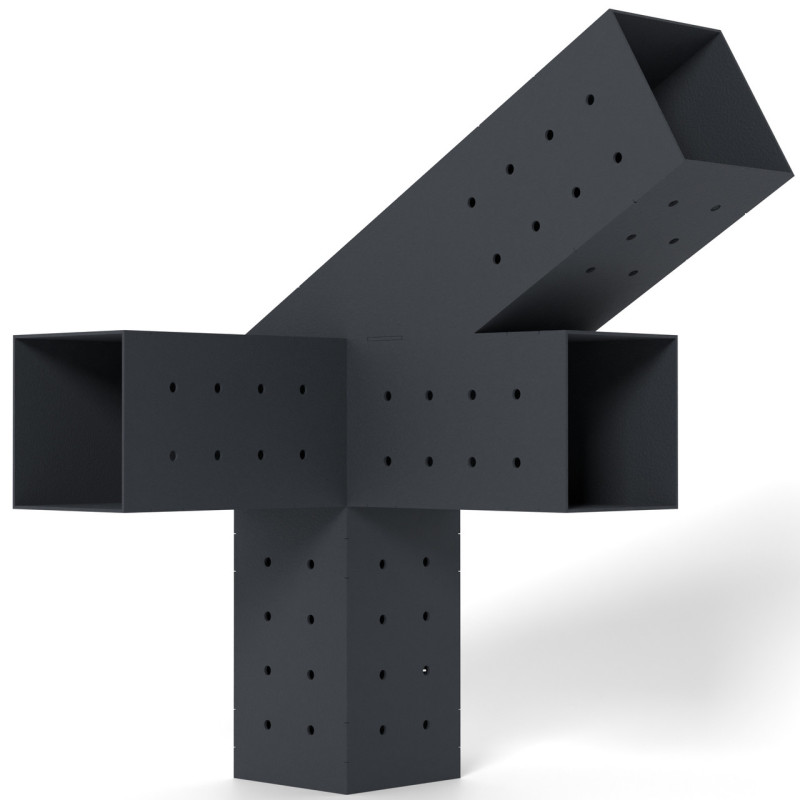 Кронштейн для соединения 3 брусьев 100×100 мм | Угол 30° (левая сторона, угловой монтаж + потолок)