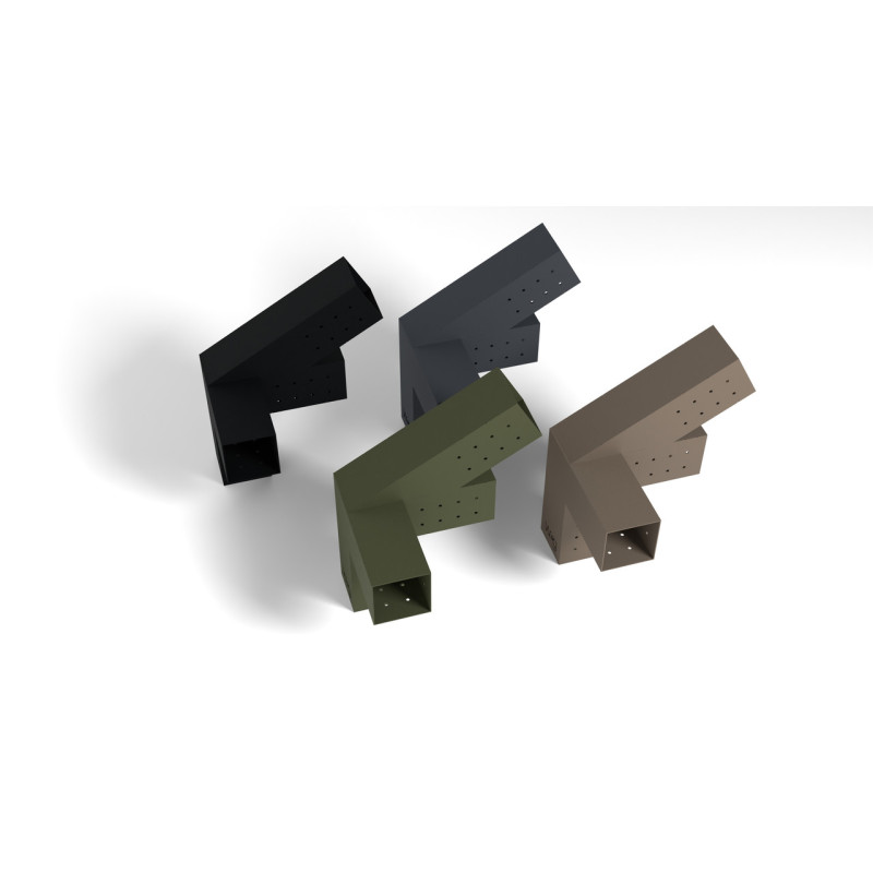 Кронштейн для соединения 3 брусьев 100×100 мм | Угол 30° (левая сторона, угловой монтаж + потолок)