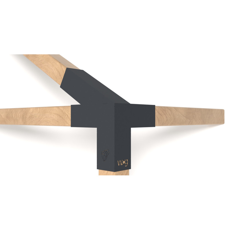 Кронштейн для соединения 3 брусьев 100×100 мм | Угол 30° (левая сторона, угловой монтаж + потолок)