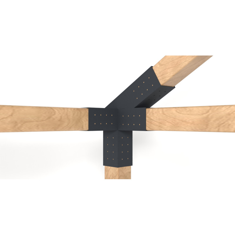 Кронштейн для соединения 3 брусьев 100×100 мм | Угол 30° (левая сторона, угловой монтаж + потолок)