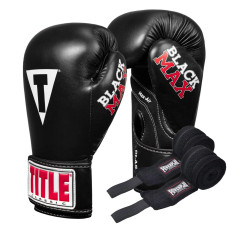 Боксерські рукавиці TITLE Classic Black Max Black 16 oz (бинти 4м. в комплекті)