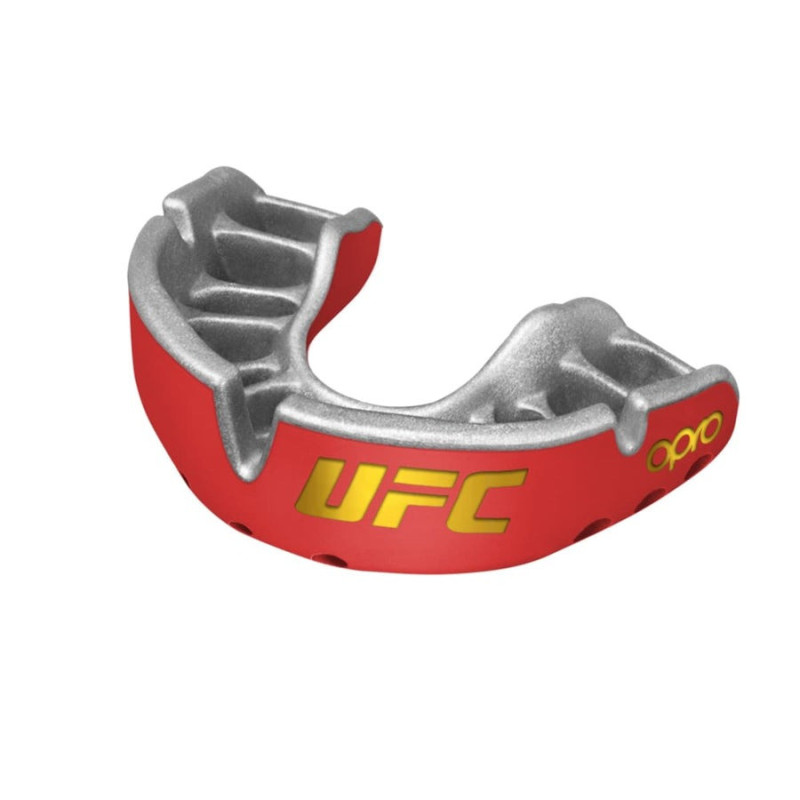 Капа OPRO Gold UFC дитяча (вік до 10 років) Red/Silver, Двошарова, Компресійна клітка+гель Hi-Flow, Червоний