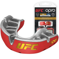Капа OPRO Gold UFC дитяча (вік до 10 років) Red/Silver, Двошарова, Компресійна клітка+гель Hi-Flow, Червоний