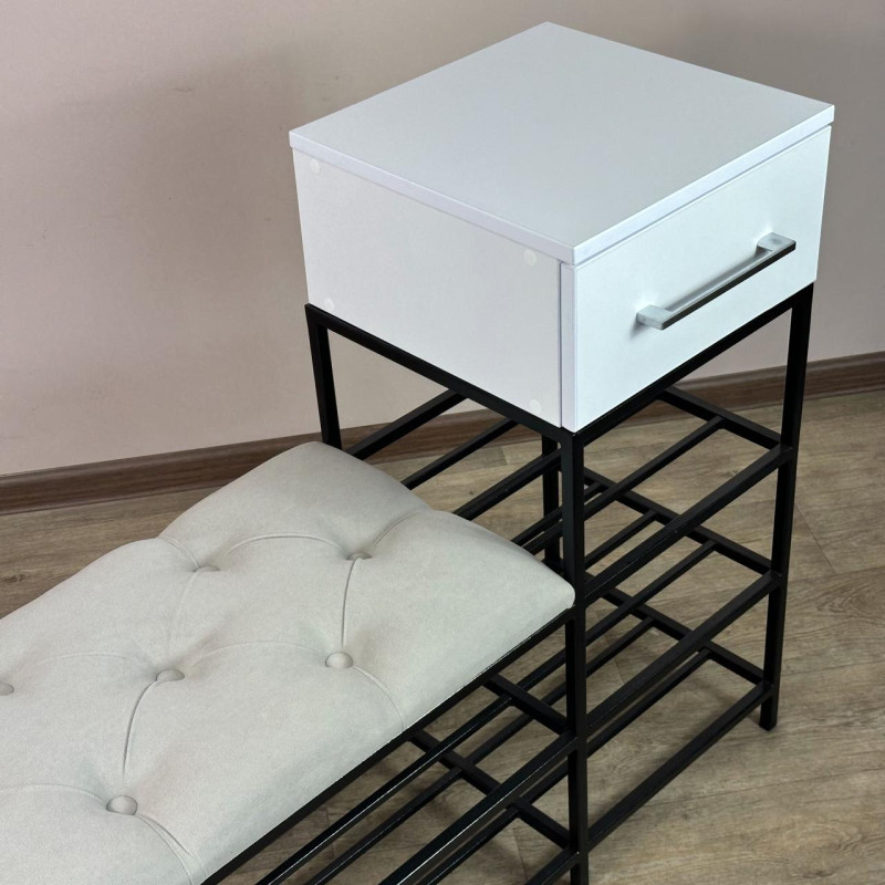 Банкетка для взуття Атланта-1R 100 см велюр світло-сірий/біла аляска 6-3-9005