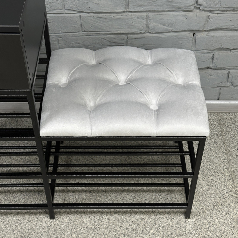 Банкетка для обуви Атланта-1L 80 см велюр светло-серый/черный 6-5-9005