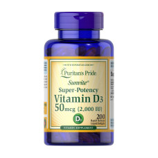 Витамины, Vitamin D3 50 mcg (2,000 IU), Puritan's Pride, 200 капсул
