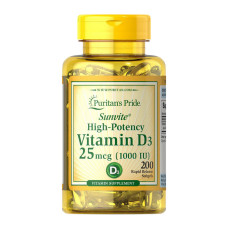 Витамины, Vitamin D3 25 mcg (1000 IU), Puritan's Pride, 200 капсул