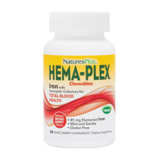 Добавка для здоровья, Hema-Plex Iron, Natures Plus, 60 жевательных таблеток (Ягодный микс)