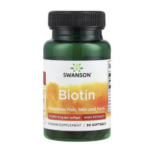 Биотин, Biotin 10,000 mcg, Swanson, 60 капсул