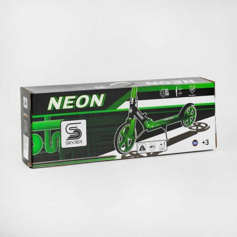 Самокат двухколесный Skyper Neon N-81483 (6) стальная рама, ручной тормоз, колеса PU диаметр 200мм, грипсы резиновые
