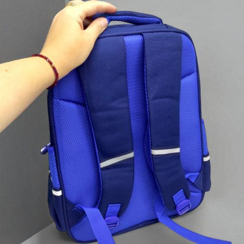 Рюкзак школьный (35х12х43 см), 1 отделение, 4 кармана, на молнии (синий)