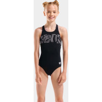 Купальник закритий для дівчат Arena GRAPHIC SWIMSUIT V BACK чорний, білий Діт 116 см