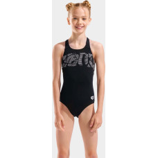 Купальник закритий для дівчат Arena GRAPHIC SWIMSUIT V BACK чорний, білий Діт 116 см