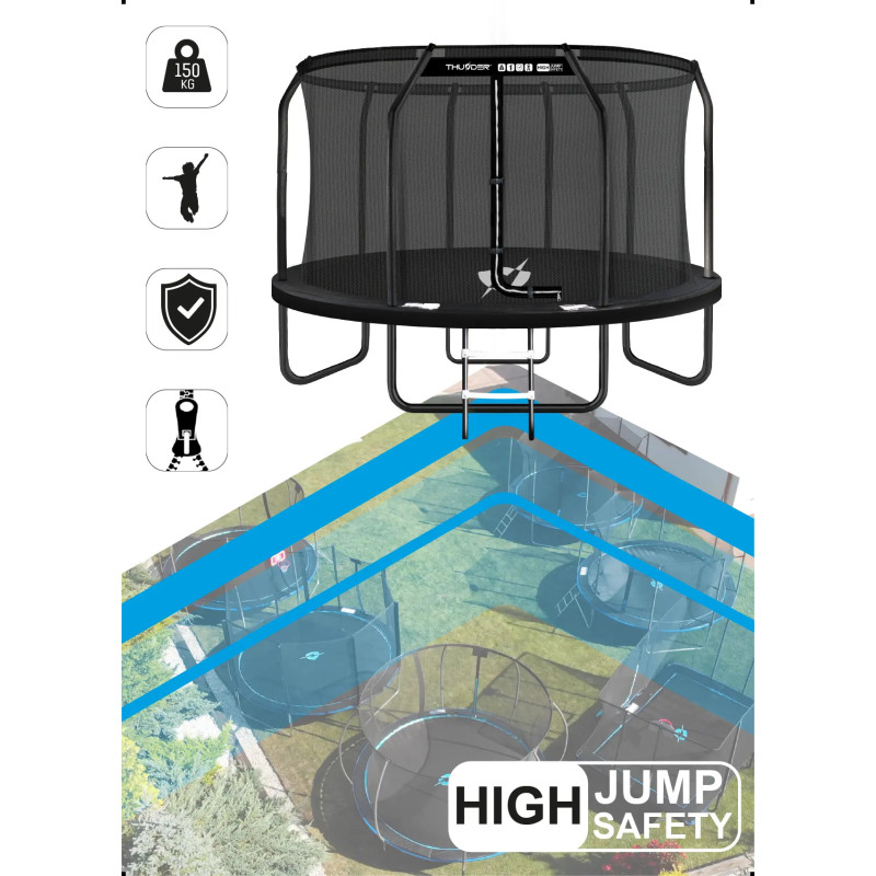 Батут THUNDER INSIDE ELITE з внутрішньою сіткою 16 футів 488 чорний